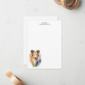 水彩ラフパーソナライズされたコリー ノートカード (正面/裏面インサイチュ)