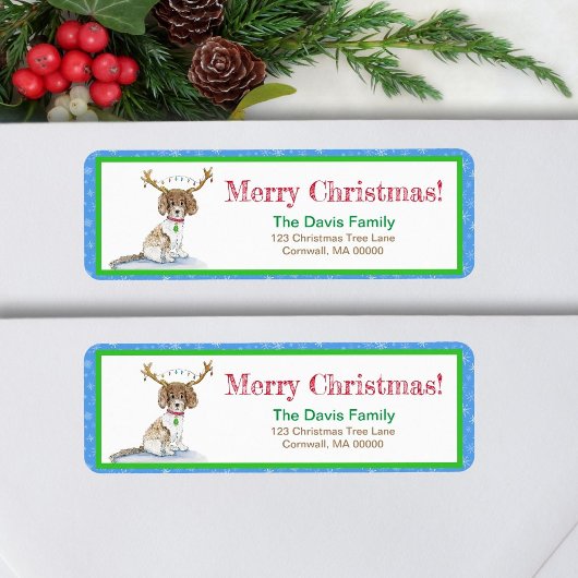 水彩ラブラドールクリスマスライト〔雄ジカの〕枝角ラ ラベル