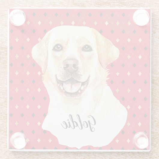 水彩ラブラドールレトリエバードッグパーソナライズされた ガラスコースター (裏面)