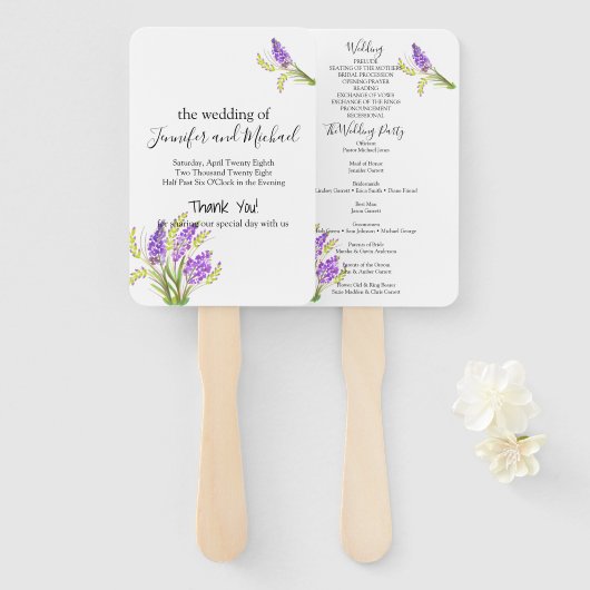 水彩ラベンダーとグリーン花模様プログラム ハンドファン (正面&裏面)