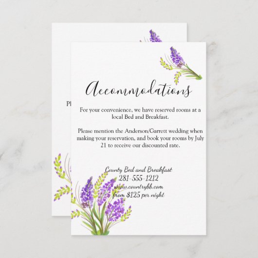 水彩ラベンダーとグリーン花模様 エンクロージャーカード (正面/裏面)