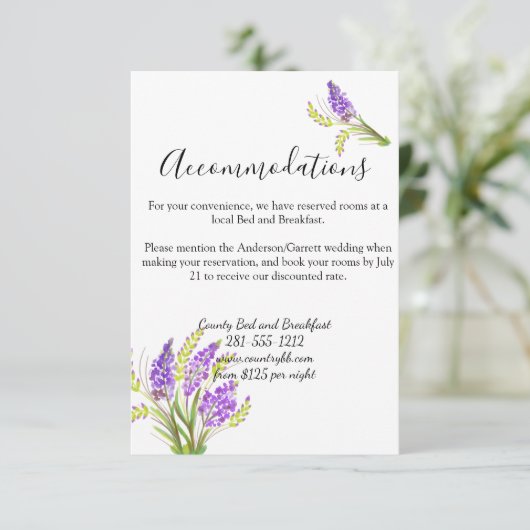 水彩ラベンダーとグリーン花模様 エンクロージャーカード (スタンド正面)