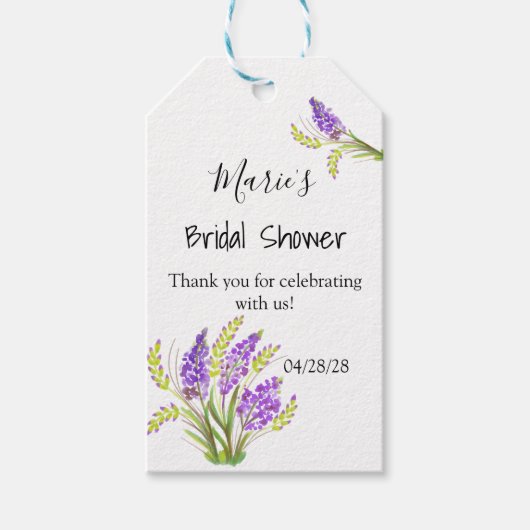 水彩ラベンダーとグリーン花模様 ギフトタグ (正面)