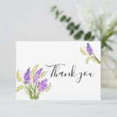 水彩ラベンダーとグリーン花模様 サンキューカード (スタンド正面)