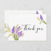 水彩ラベンダーとグリーン花模様 サンキューカード (正面/裏面)