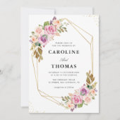 水彩ラベンダーとブッシュの幾何学的なウェディング 招待状 (正面)