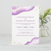 水彩ラベンダーと金ゴールド結婚グードII 招待状 (スタンド正面)