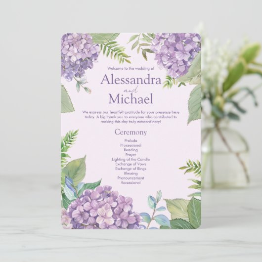 水彩ラベンダーアジサイ花ファーン結婚ズ プログラム (スタンド正面)