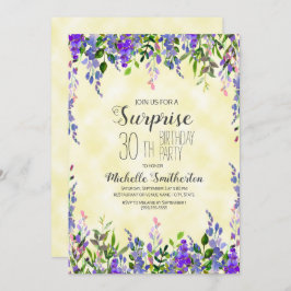 水彩ラベンダーイエローサプライズ30th誕生日 招待状