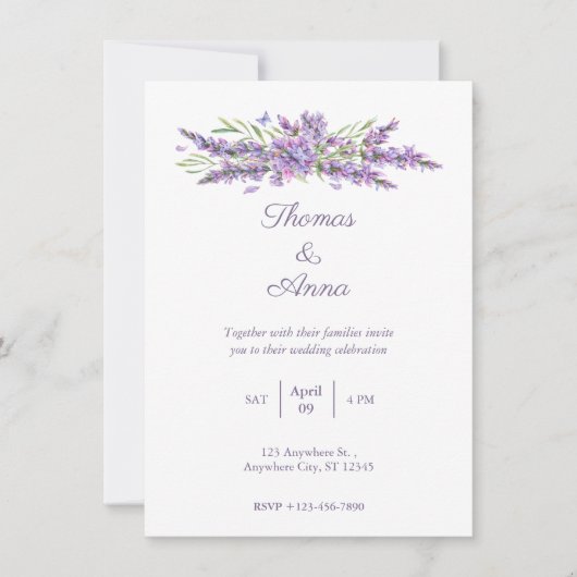 水彩ラベンダーシンプルウェディング招待状 招待状 (正面)