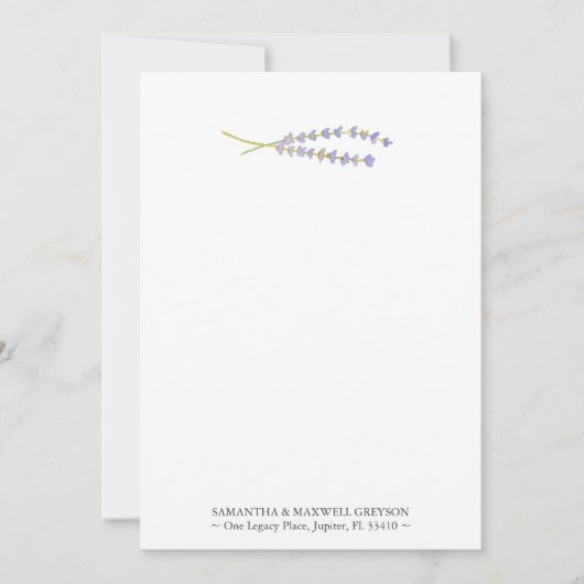 水彩ラベンダーノテパーソナライズされたカーズ ノートカード (正面)