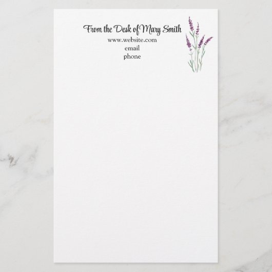 水彩ラベンダーパーソナライズされた固定 便箋 (正面)