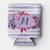 水彩ラベンダーパープルストライプフローラ枠 缶クーラー (正面)