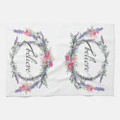 水彩ラベンダーピンクワイルドバラ信じ, キッチンタオル (横)