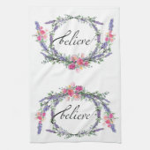 水彩ラベンダーピンクワイルドバラ信じ, キッチンタオル (縦)