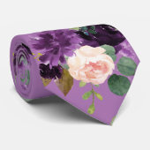 水彩ラベンダーピンク花パターンモノグラム ネクタイ (ロール)