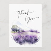 水彩ラベンダーフラワーズフィールドありがとう ポストカード (正面)