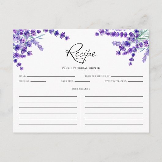 水彩ラベンダーフラワーズ春レシピカード ポストカード (正面)