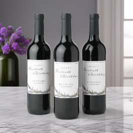 水彩ラベンダーフラワーズANYマイルストーン誕生日 ワインラベル