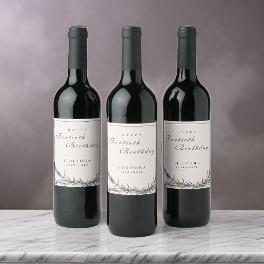 水彩ラベンダーフラワーズANYマイルストーン誕生日 ワインラベル