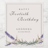 水彩ラベンダーフラワーズANYマイルストーン誕生日 ワインラベル (シングルラベル)