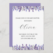 水彩ラベンダーフラワーベビーシャワー招待状 セーブザデート (正面/裏面)