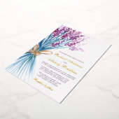 水彩ラベンダーフラワー結婚ズ 箔招待状 (回転した状態)