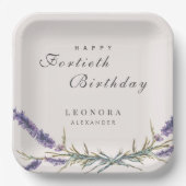水彩ラベンダーフラワーANYマイルストーン誕生日 ペーパープレート (正面)