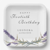 水彩ラベンダーフラワーANYマイルストーン誕生日 ペーパープレート (正面)