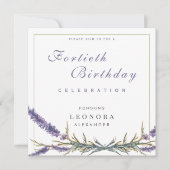 水彩ラベンダーフラワーANYマイルストーン誕生日 招待状 (正面)
