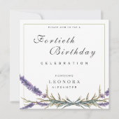 水彩ラベンダーフラワーANYマイルストーン誕生日 招待状 (正面)