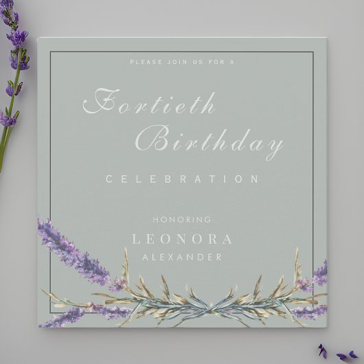 水彩ラベンダーフラワーANYマイルストーン誕生日 招待状