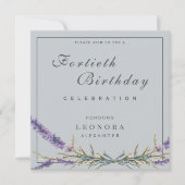 水彩ラベンダーフラワーANYマイルストーン誕生日 招待状 (正面)