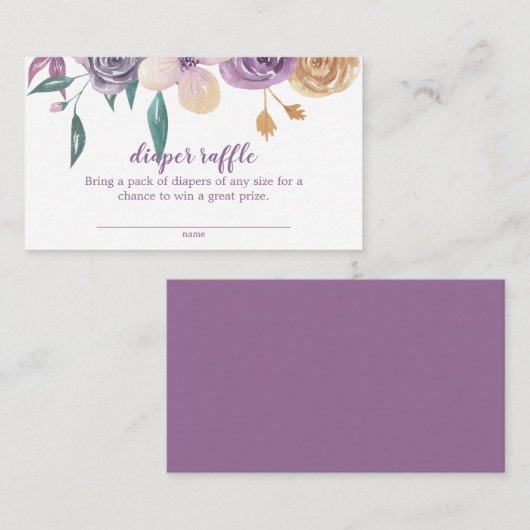 水彩ラベンダーフローラベビーおむつラッフル エンクロージャーカード (正面/裏面)