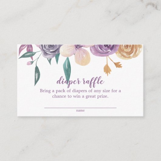 水彩ラベンダーフローラベビーおむつラッフル エンクロージャーカード (正面)