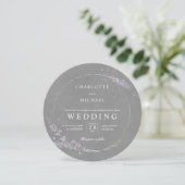 水彩ラベンダーフローラリース結婚ラウンド 招待状