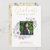 水彩ラベンダーフローラ金ゴールド写真卒業 案内状 (正面/裏面)