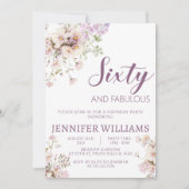 水彩ラベンダーフローラ60th 60s誕生日 招待状 (正面)