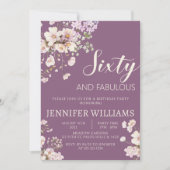 水彩ラベンダーフローラ60th 60s誕生日 招待状 (正面)