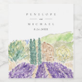 水彩ラベンダーフ結婚ィールドのワインラベル ワインラベル (シングルラベル)