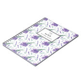 水彩ラベンダーブーケパタパーソナライズされたーン ノートブック (左側)