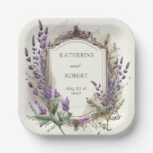 水彩ラベンダーレガルモノグラム結婚ズ ペーパープレート (正面)