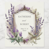 水彩ラベンダーレガルモノグラム結婚ズ ワインラベル (シングルラベル)