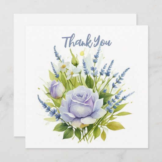 水彩ラベンダーワイルドフラワー サンキューカード (正面/裏面)