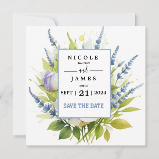 水彩ラベンダーワイルドフラワー セーブザデート (正面)