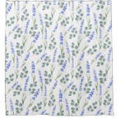 水彩ラベンダー及びユーカリ模様 シャワーカーテン (正面)