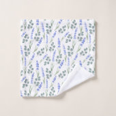 水彩ラベンダー及びユーカリ模様 バスタオルセット (ウォッシュタオル)