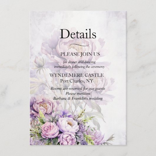 水彩ラベンダー牡丹 エンクロージャーカード (正面)