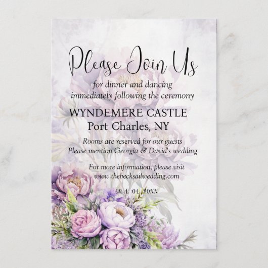 水彩ラベンダー牡丹QRコード結婚ズ エンクロージャーカード (正面)