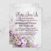 水彩ラベンダー牡丹QRコード結婚ズ エンクロージャーカード (正面/裏面)